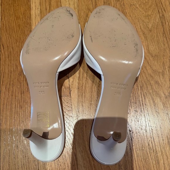 BARNEYS NEW YORK - White Leather Open Toe Heeled Mule - Size 38.5 - Picture 6 of 9